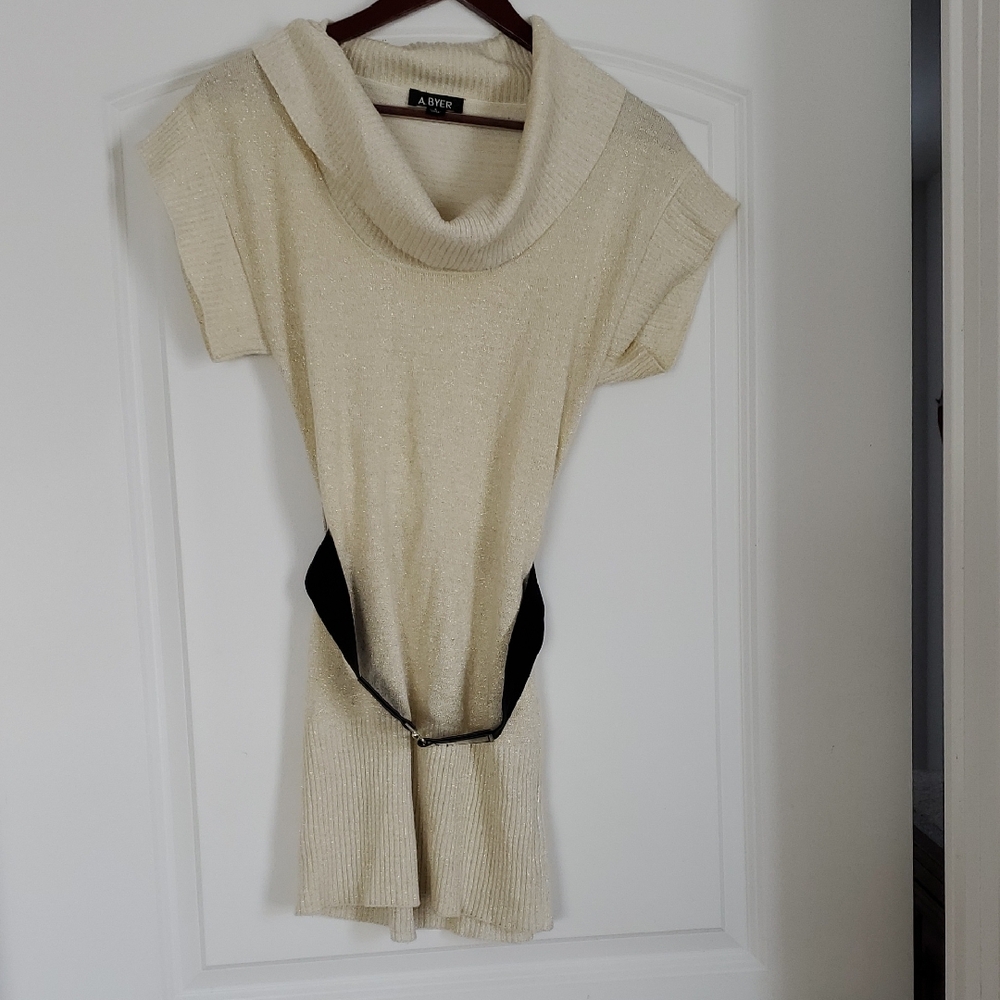 A. Byer Ivory Cowl Neck Sweater with Black Detail